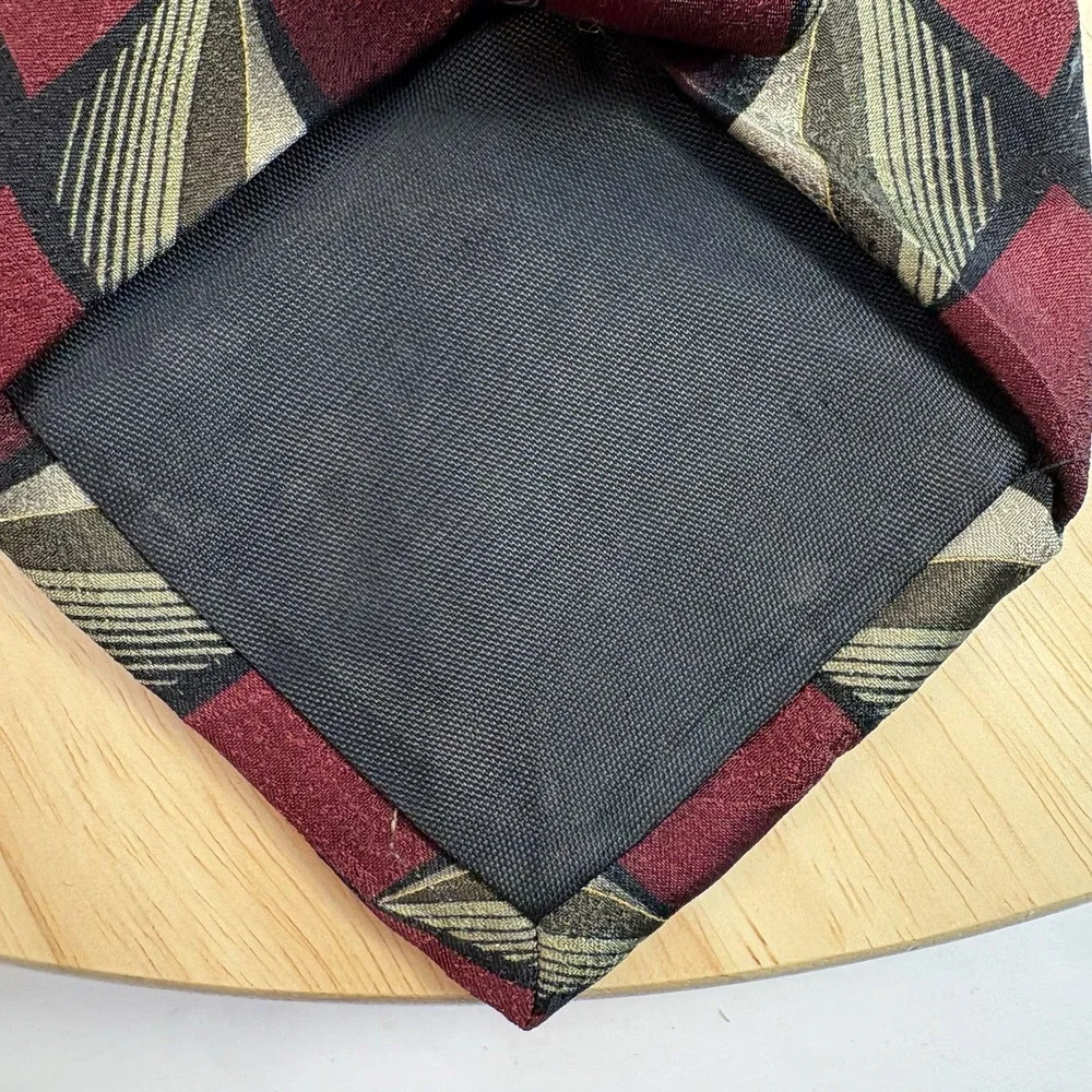 Studio Z Retro Men's Burgundy Black Gold Geometric Abstract Silk Tie One Size